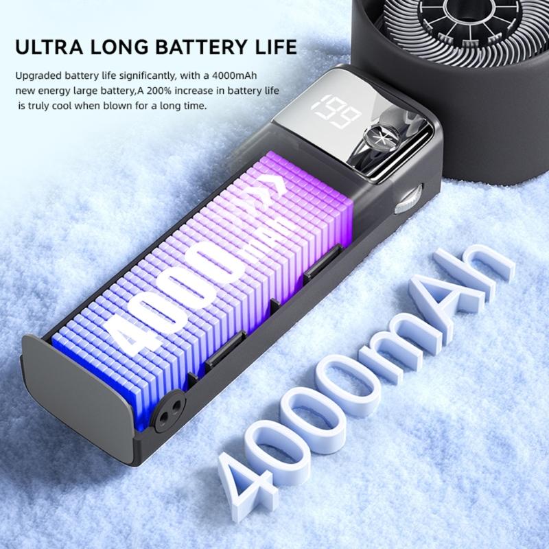 Handheld Pocket Fan USB Rechargeable LED Digtal Display Fan with Strong Airflows Cooling Device for Hot Weather