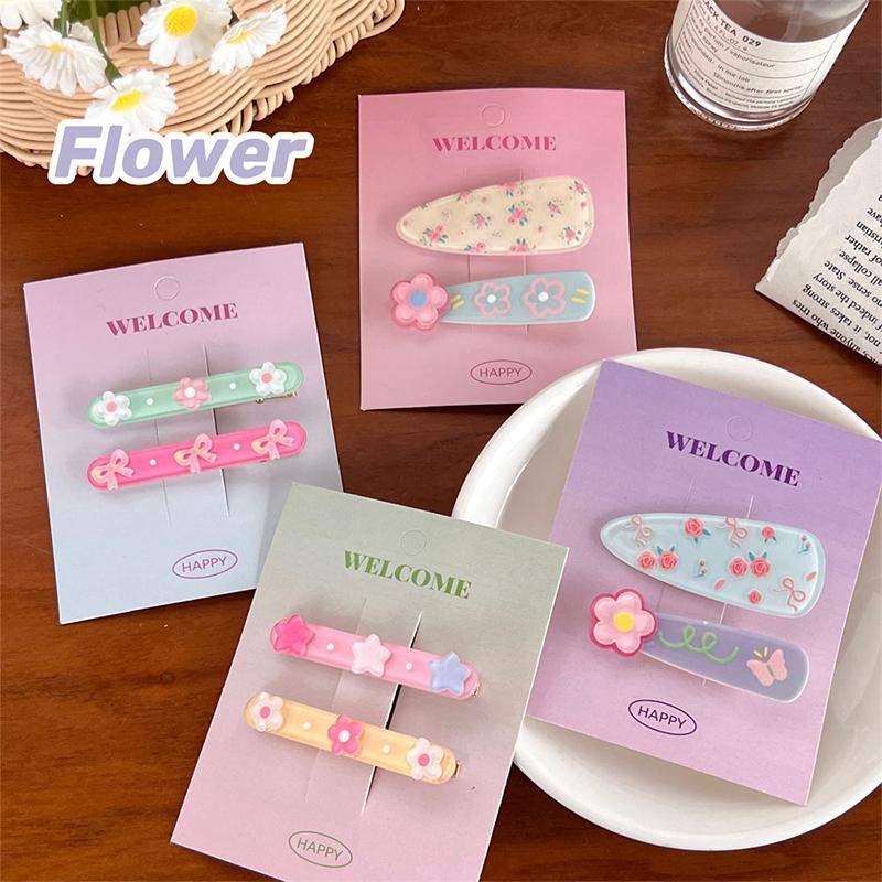 2Pcs Pastoral Style Acrylic Flower Hair Clip For Women Girls Sweet Versatile Bangs Hair Clip  Side Clip Hair Accessories