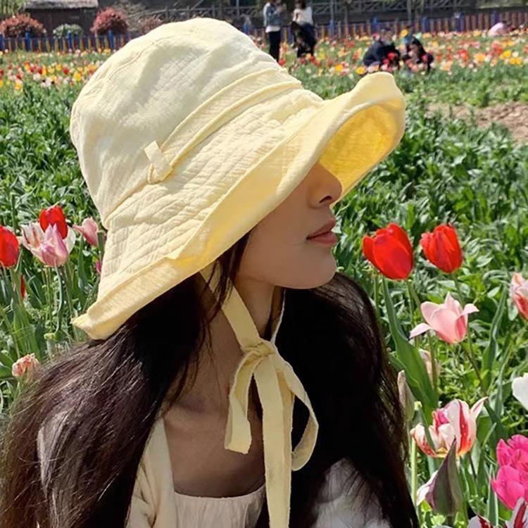 Cotton And Linen Japanese And Korean Spring/Summer Versatile Hat Strap Drawstring Lightweight Fisherman Hat Sun Hat
