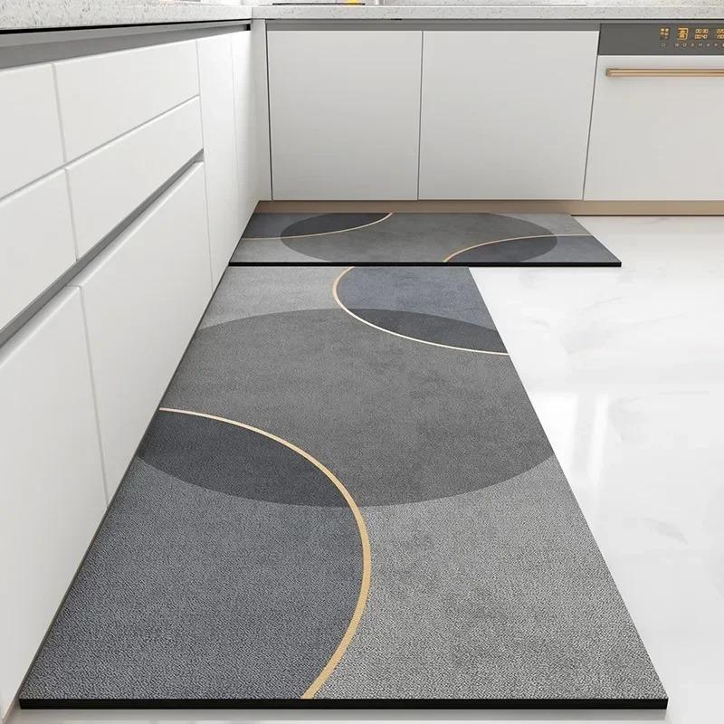 PVC Kitchen Floor Mat Waterproof Non-slip Foot Mats Leather Anti-oil Long Carpet Home Decoration Rug Gray Carpets Anti Stain