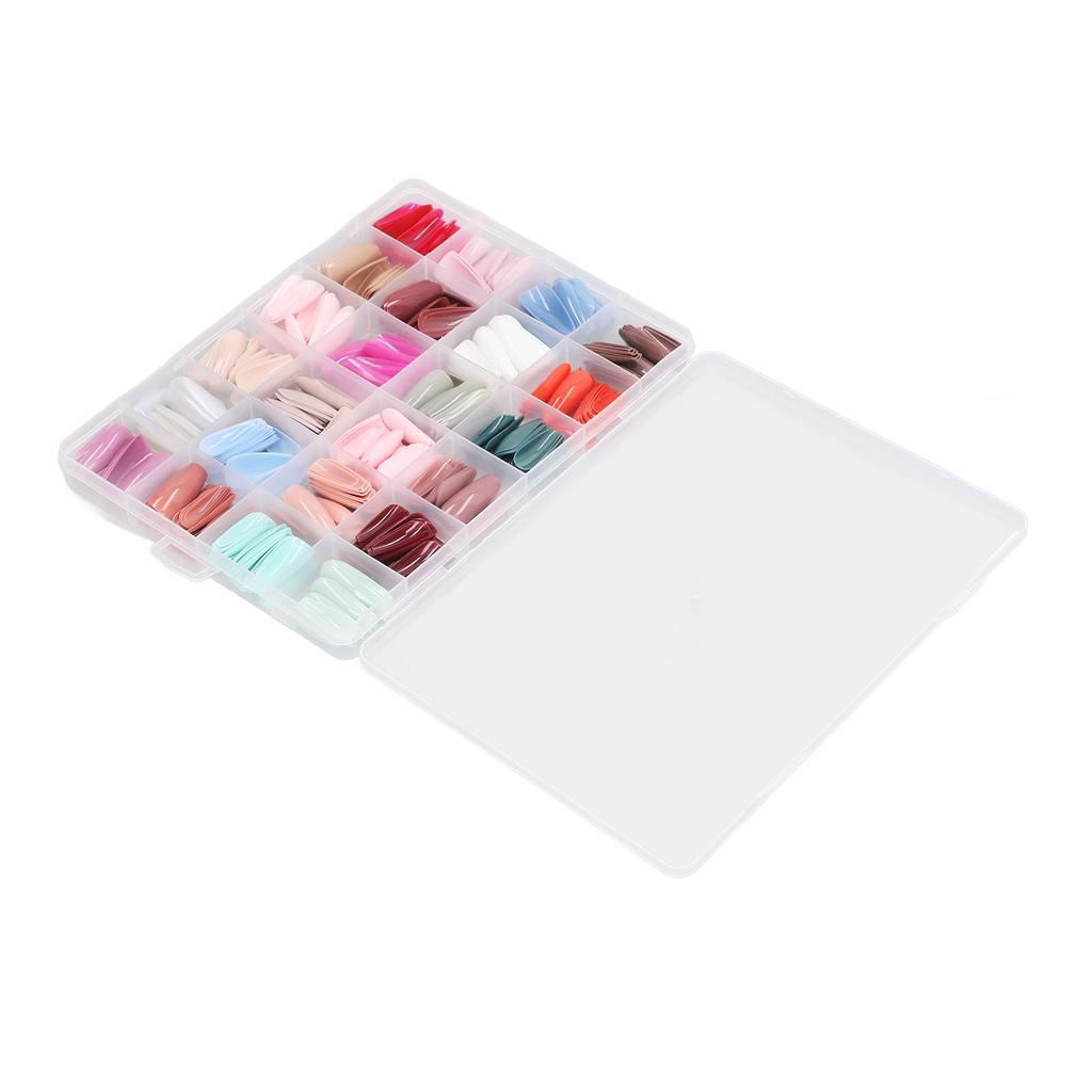 576pcs Press On Coffin Fake Nails Glossy Full Cover Color Mixing Different Size Ballerina False Nails