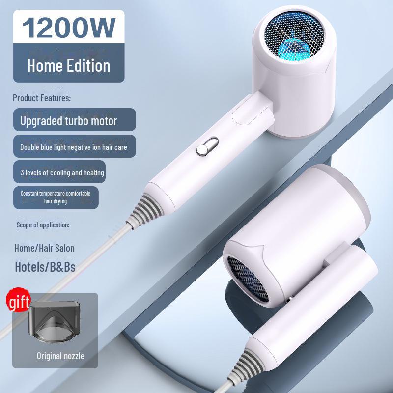 Compact Travel Hair Dryer with Blue Light & Negative Ions - Damage-Free Styling