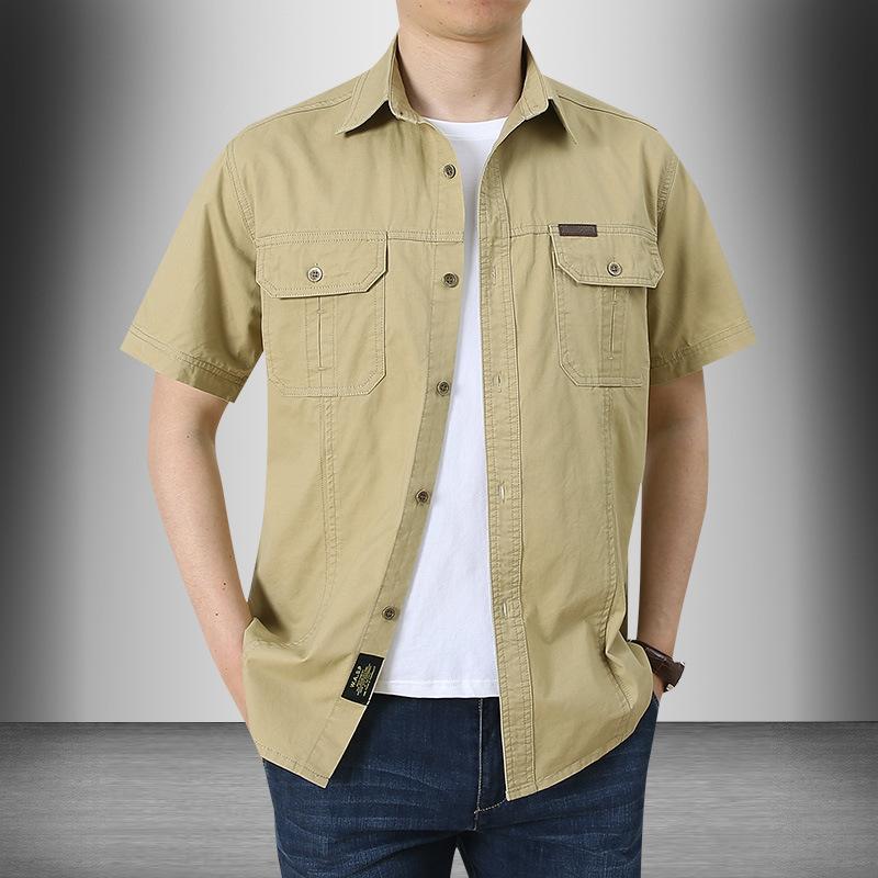 Camicia estiva casual a maniche corte Tide Big Yards Camicia militare da uomo ampia e sottile da uomo, comoda e resistente