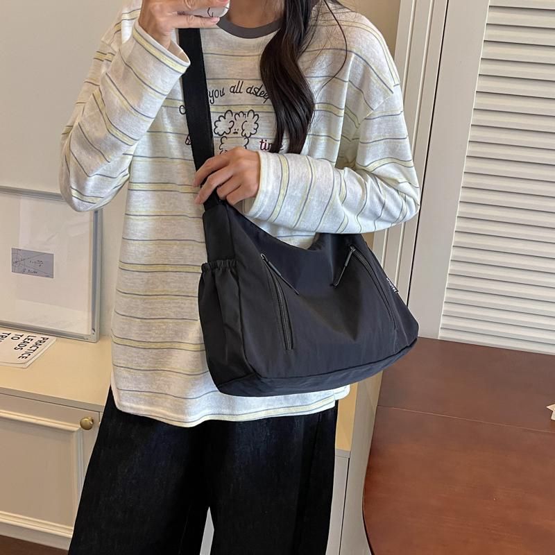 Casual Nylon Crossbody Shoulder Bag with Multiple Zipper Pockets Adjustable Strap Lightweight Hobo Purse