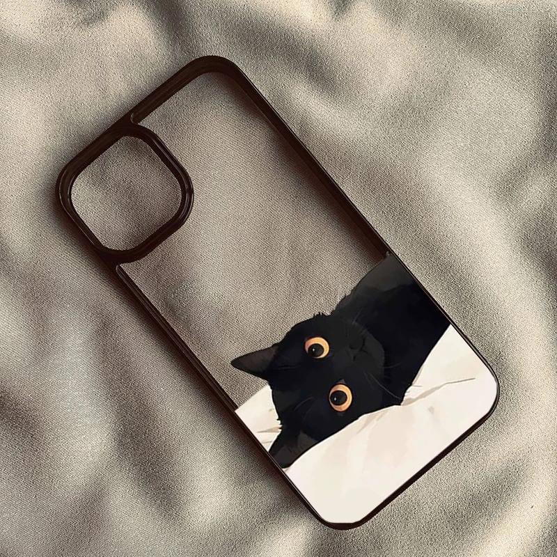 Cartoon Black Cat Phone Case for IPhone 16 13 15 Cover for 12 11 14 Pro Max 13 12Mini 14 15 Plus Hard PC Shells Fundas