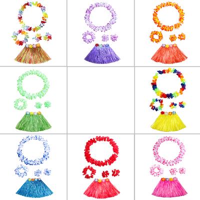 Hawaiian Luau Grass Hula Hawaiian Style Suit Flower Skirt Garland Hula Skirt Dance Party Costume Set Decoraction