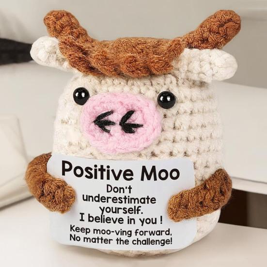 Positive Crochet Mini Cow Doll Handmade Knitting Stress Relief Otter Ornament Fun Emotional Support Animal Home Room