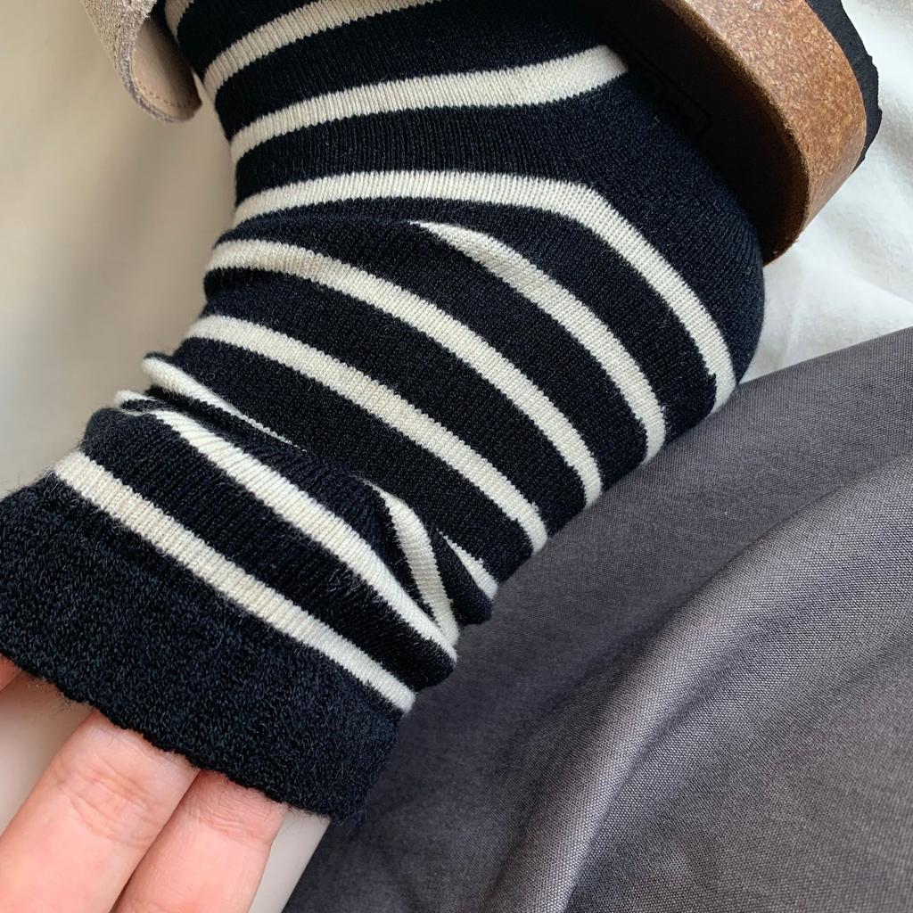 Boneless Wool Socks Mulberry Silk Straight Socks Maillard Striped Stacked Socks Single Needle Medium Tube Women'S Socks