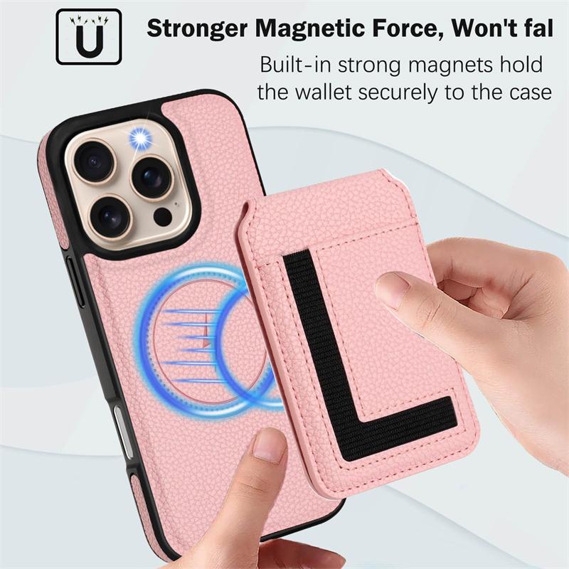 For Iphone 11 12 13 14 Pro Max 7 8 Plus SE 2 3 2022 Case Protective Cover Card Holder Stand Coin Magnetic Wallet Supports Wireless Charging