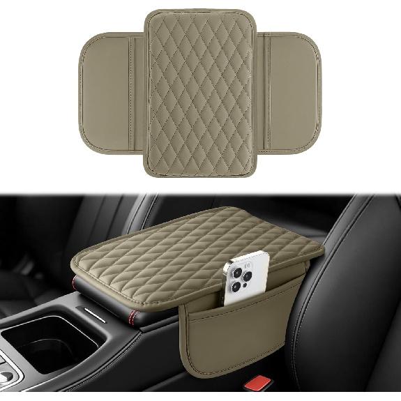 Amiss Car Center Console cover,Upgraded Leather Car Armrest pad,Belt 2 A Storage pocket,Universal Waterproof pad,Anti-slip Car Interior