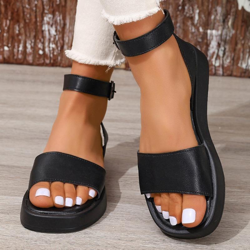 2026 Summer New Plus Size Women's Thick Sole Casual One Strap Roman High Heel Sandals Outdoor Wear