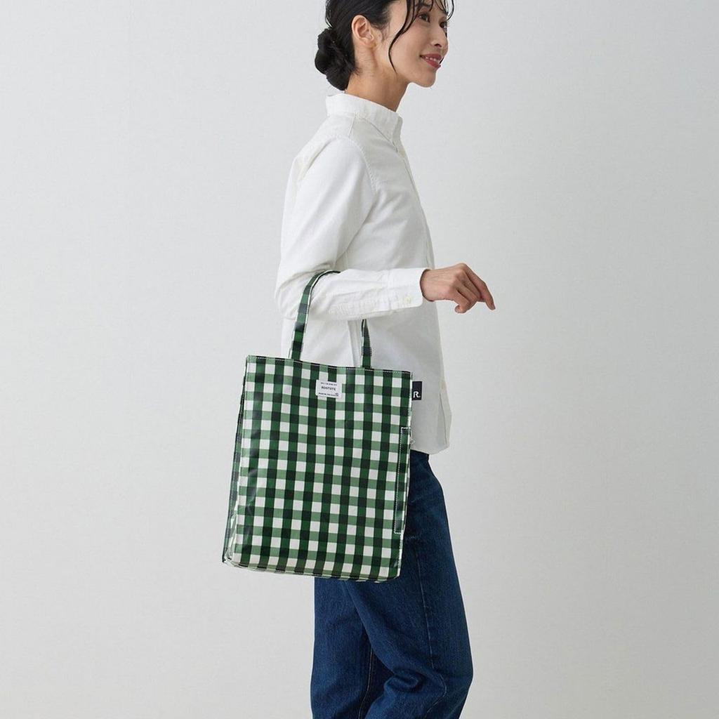 Rootote A4 Tote Bag, Gingham Check, SN, Archait Laminate, Q 1028 (01 Check Green)