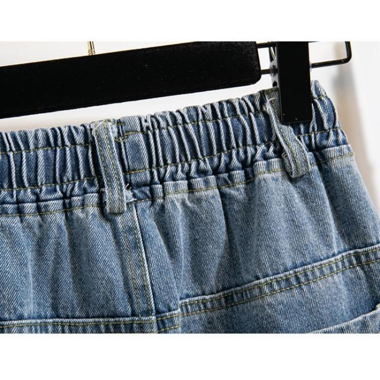 Women Autumn Loose Casual Denim Blue Wide Leg Pants Elastic Basic Trousers Plus Size Long Jeans
