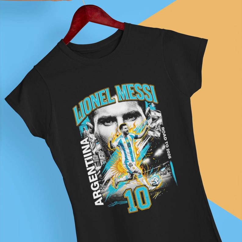 Lionel Messi Argentina Soccer Graphic Tee, World Cup Champion Football Fan Shirt S