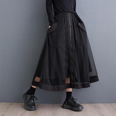 Mesh Plus Size High Waist Vintage Spring Summer Autumn Casual Loose Long for Woman Skirts Womens Skirt