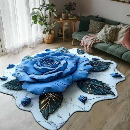 Floor Mat 3D Flower Pattern Water-Repellent Bathroom Rug with Anti-Slip Base High-Density Crystal Velvet Bath Mat
