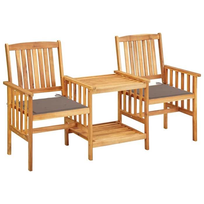 VidaXL Acacia Solide Chaises de Jardin avec Table à Thé et Coussins Ensemble de Meubles de Terrasse Salon de Jardin Mobilier 3061283
