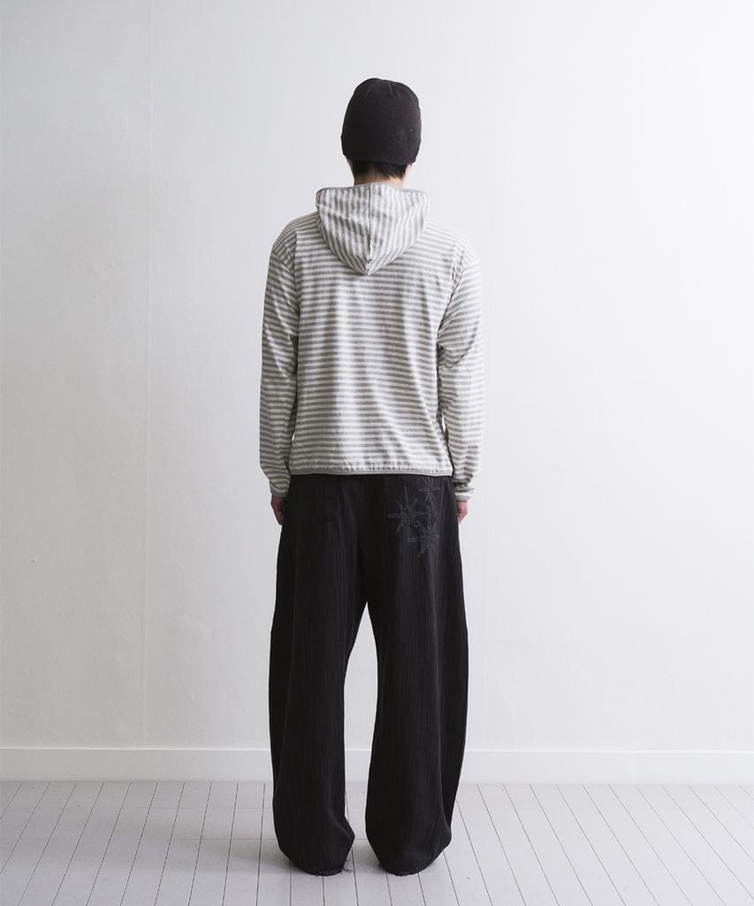 Unicorn Small Stripe Henley Neck Hoodie Melange White