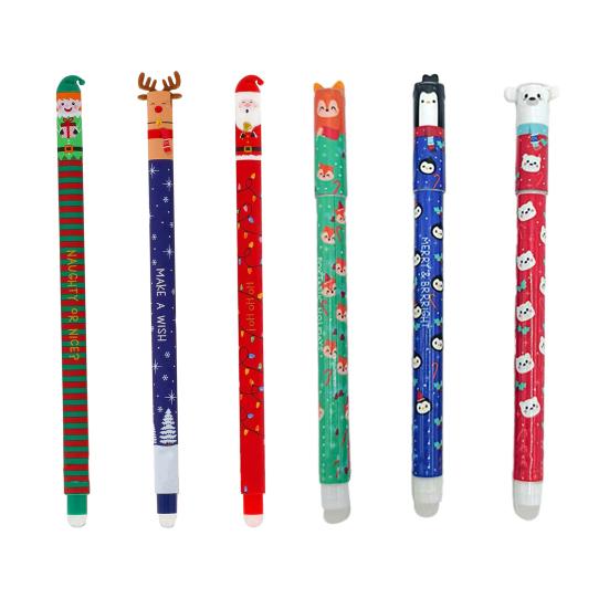 Erasable Pen Set Christmas Theme Pen Santa Reindeer Elf Design Smooth Writing Pens Stationery Supplies for Students Teachers