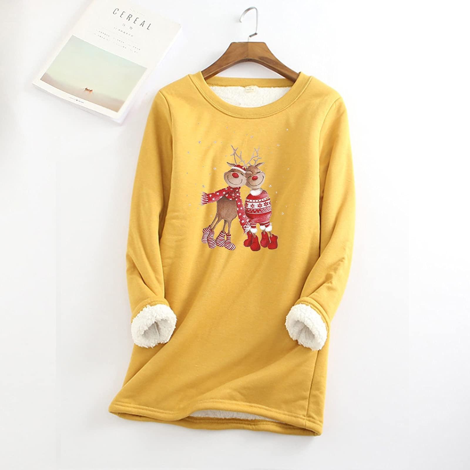 

Жіноча модна повсякденна різдвяна толстовка з довгим рукавом і теплим нижньою білизною XXXXL жовтий