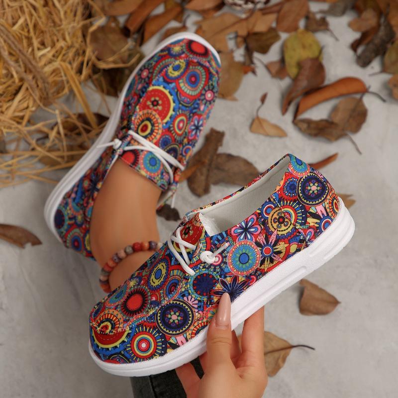Fashion 2025 Women Sneakers Lightweight Floral Print Canvas Shoes Comfy Walking Flat Sneakers Women Slip-on Round Toe Casual Shoes Women