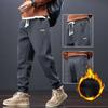 Men's Autumn Winter Japanese Style Cuffed Loose Sports Drawstring Sweatpants Fleece Lined Thickened Warm Casual Long Pants