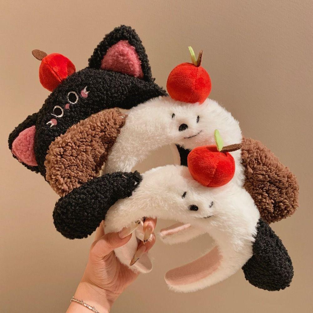 Puppy Ear Cartoon Headband Dog Face Wash Headband Sweet Fluffy Plush Headband  Daily
