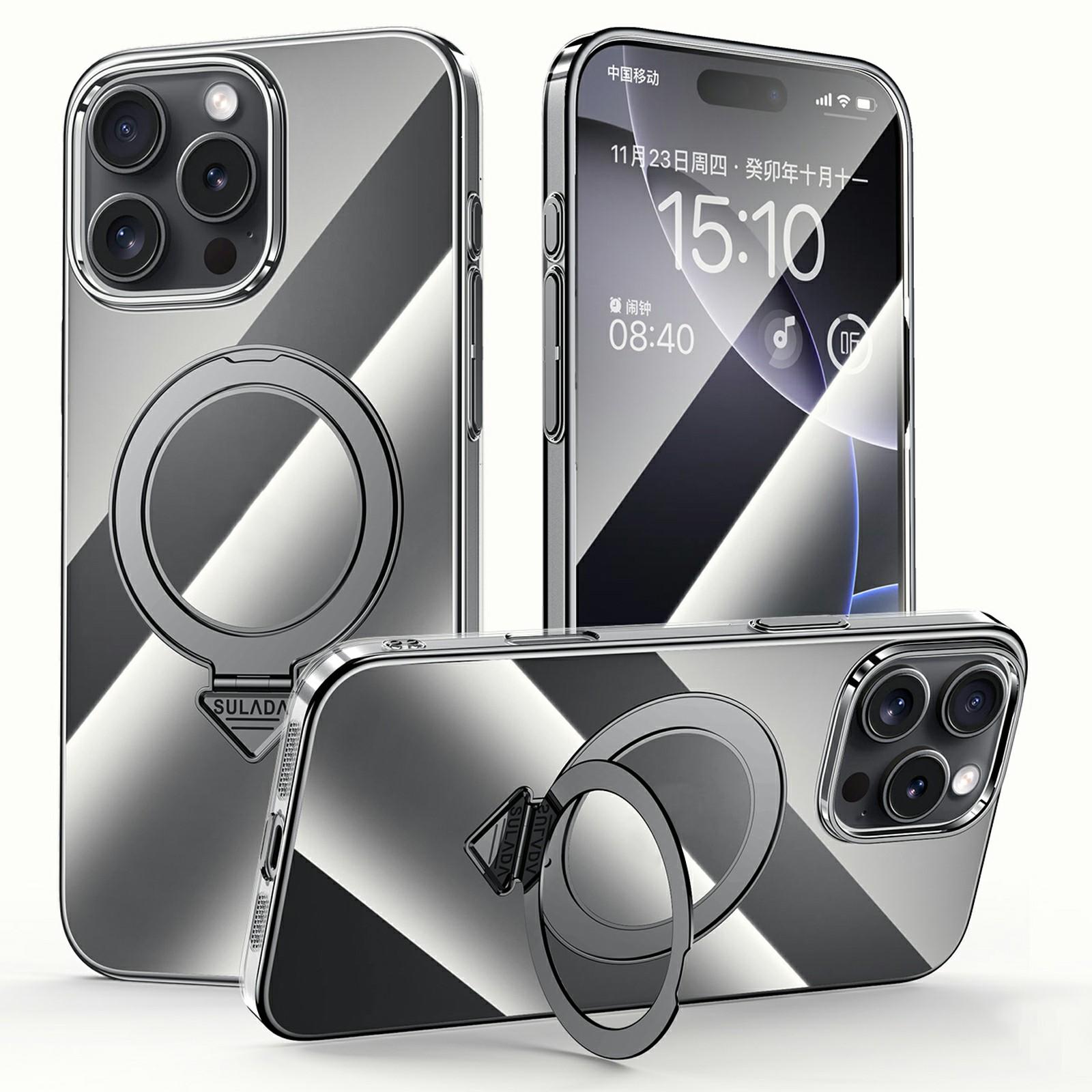 

SULADA For iPhone 16 Pro Case Compatible with MagSafe Kickstand Clear PC Phone Cover Titanium Black
