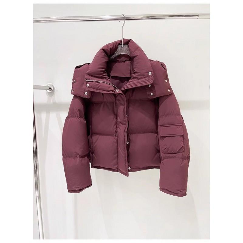 Womens Short Puffer Coat Winter Warm Hooded Cotton Jacket Solid Color Loose Fit Commute Style