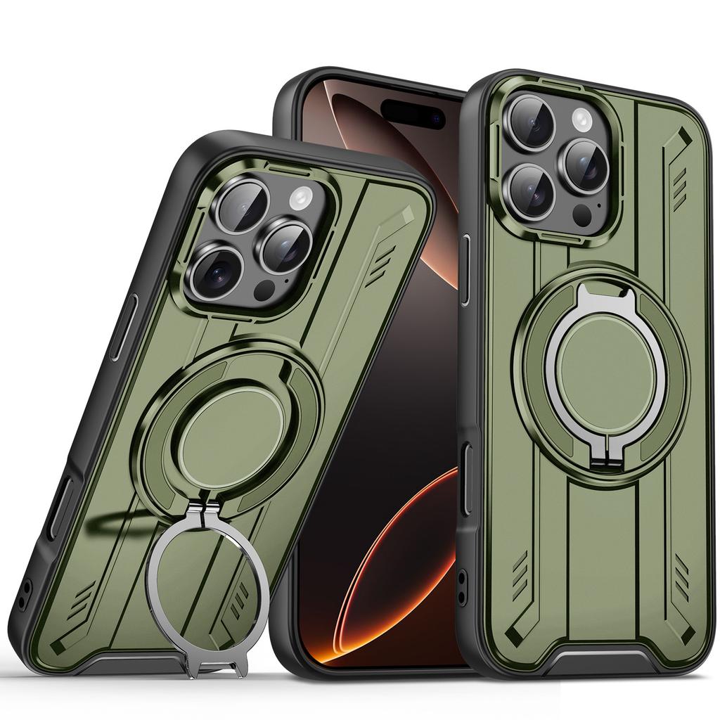 For IPhone16 Pro Lingsheng Rotating Stand Phone Case for Apple 16pro Car Magnetic Anti-fall Protection