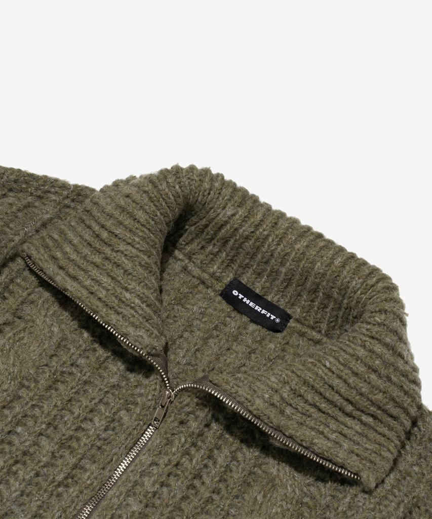 OTHERFITS Cable High-Neck Knit Zip-Up (Khaki)