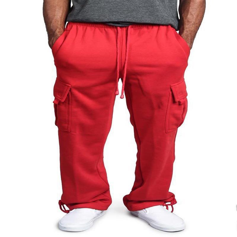 Mens Casual Multi Pocket Solid Color Cargo Pant Drawstring Loose Sports Outdoor Outerwear Sportswear Straight Trousers Summer Sweatpants Bottoms