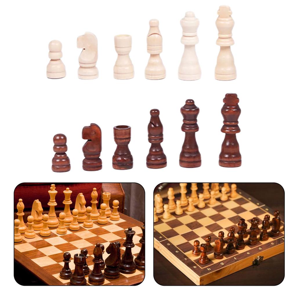32Pcs Hand Carved Wooden Chess Pieces Portable Tournament Chessmen International Chess Figures for Chess Board Game