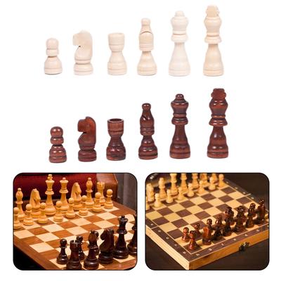 32Pcs Hand Carved Wooden Chess Pieces Portable Tournament Chessmen International Chess Figures for Chess Board Game