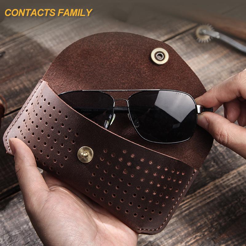 Retro Crazy Horse Genuine Cowhide Leather Flip-top Glasses Case