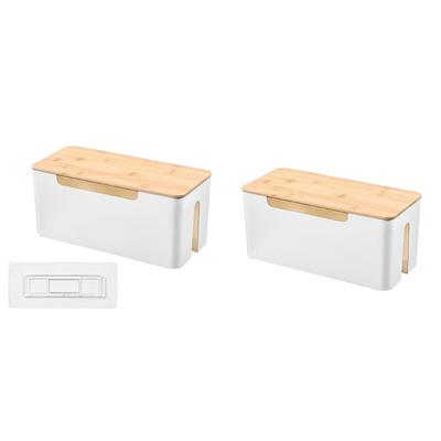 Practical Cable Box With Wood Top Wall Mounted Cable Management Container with Wood Lids for Safe Wire Keeping