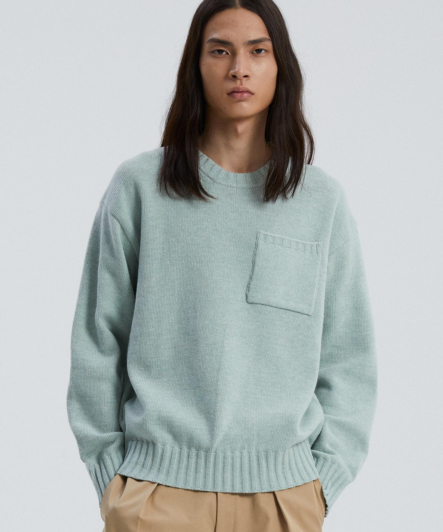 Nitied Cashmere Wool Pocket Round Knit Mint L
