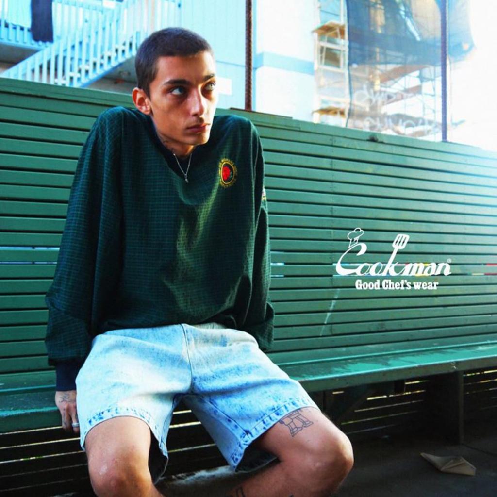 COOKMAN Chef Pants Short Snow Washed Denim (M, 31945 Blue)