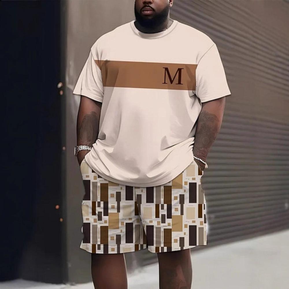 Men s Summer Comfortable Fashionable Colorful Fun Letter Theme 3D Printed 2-piece Set Leisure Sports Style Loose Oversized Breathable Sports Wear S
