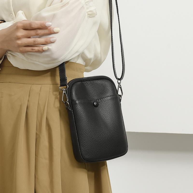 Women Top Grain Leather Mini Crossbody Bag Soft Portable Shoulder Pouch