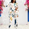 Women Plus Size Geometric Printed Round Neck 3 4 Sleeve Layered Top Long Pants Two Piece Set