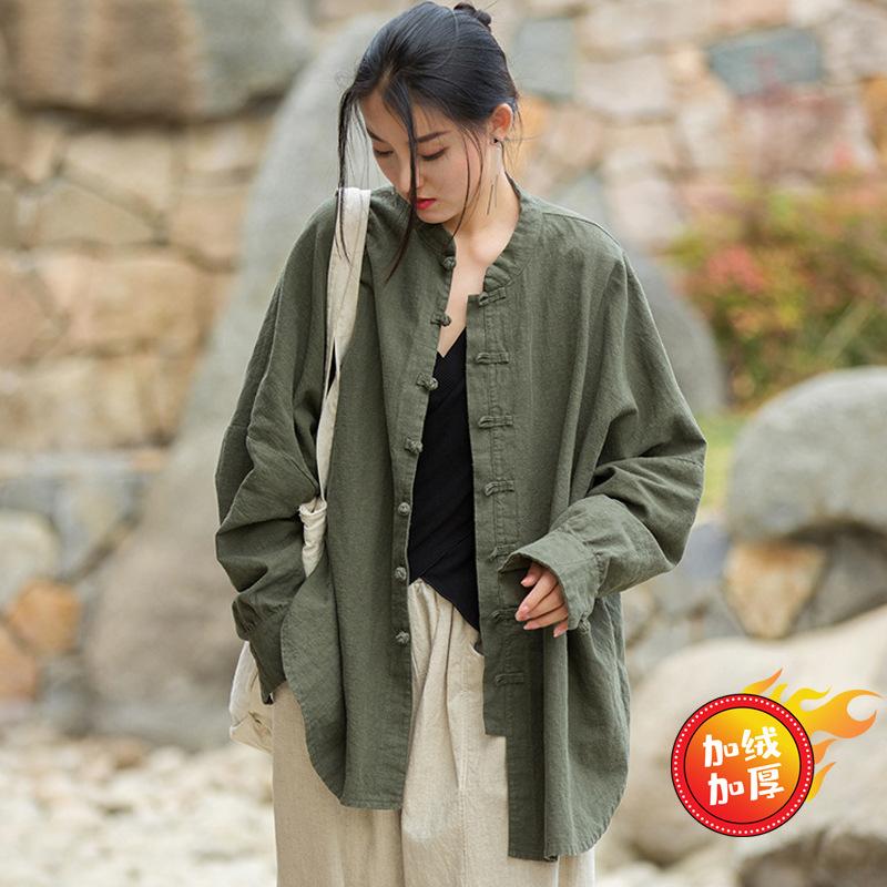 Cotton and linen women's top, new Chinese style cardigan, spring and autumn coat, zen loose tea clothes, button-down long-sleeved shirt