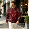 Men's Pullover Long Sleeve Collared Casual Top with Pocket for Fall Outdoor Christmas Print