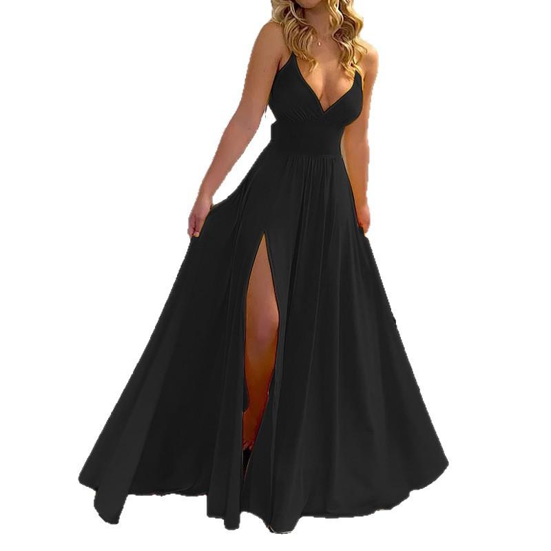 Women'S Halter Deep V Neck Maxi Dress Backless High Slit Long Cocktail Party Dress Sexy Sleeveless Evening Gown