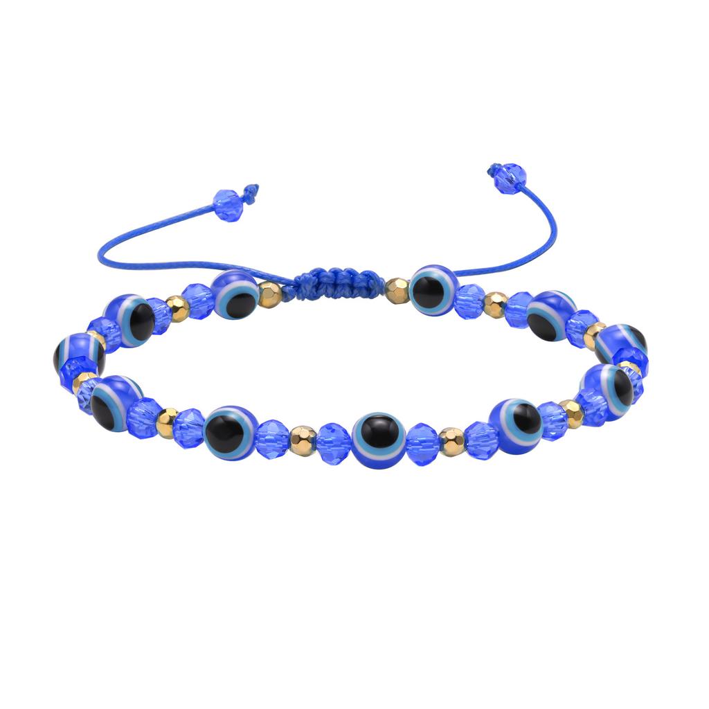 Evil Eye Crystal Beads Bracelet, Handmade String Adjustable Wristband, Amulet Protection Good Luck Bracelet For Women