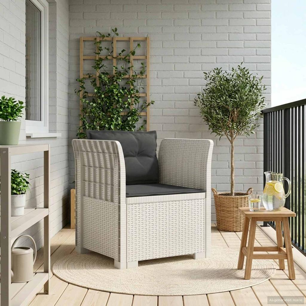 1 Seater Armchair with Cushions Rattan Look PP White
