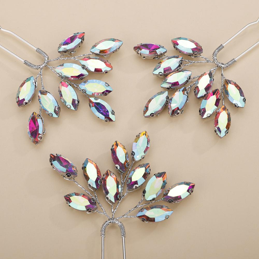 13Colors Fashion Rhinestone Bridal Hairpins 3PCS Headpiece for Wedding Hair Accessories Handmade Vintage Party Tiaras Headdress