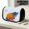 1pc Double Layer Flip Pencil Case, Doodle Basketball, Large Capacity, Portable Polyester Pen Storage Bag with Zipper Closure, Ideal for School & Offic