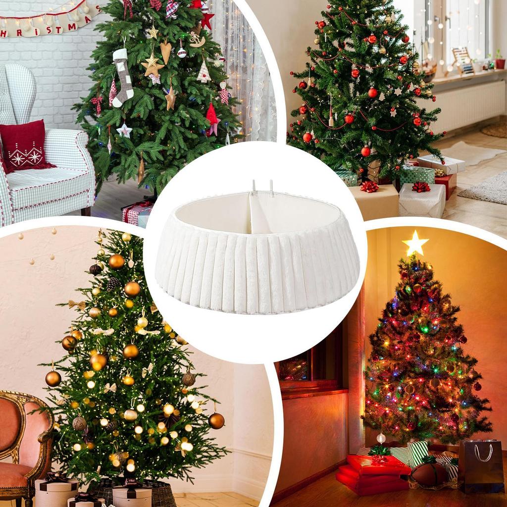 White Christmas Tree Collar Plush Tree Skirt Protector Base for Indoor Outdoor Farmhouse Home Holiday Party Decoration
