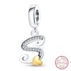 925 Silver Charm Beads Classic Gold Heart-Shaped 26 Letters Pendant For Bracelet DIY Charm Birthday Jewelry